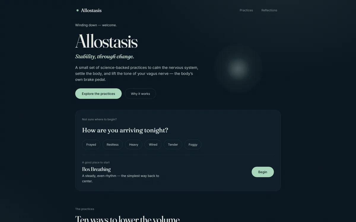Allostasis app on a laptop screen